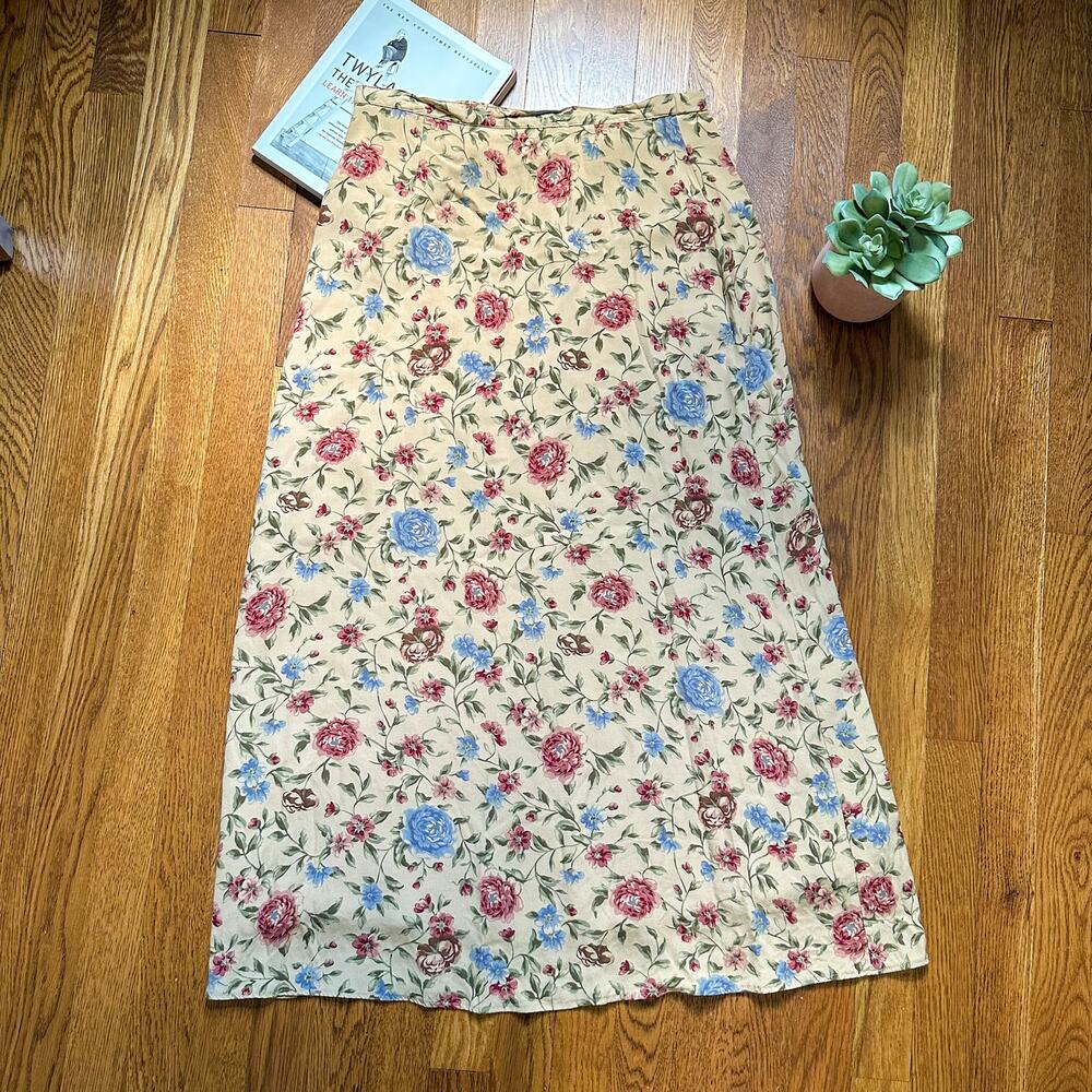 Talbots Vintage Yellow Floral Column Midi Skirt